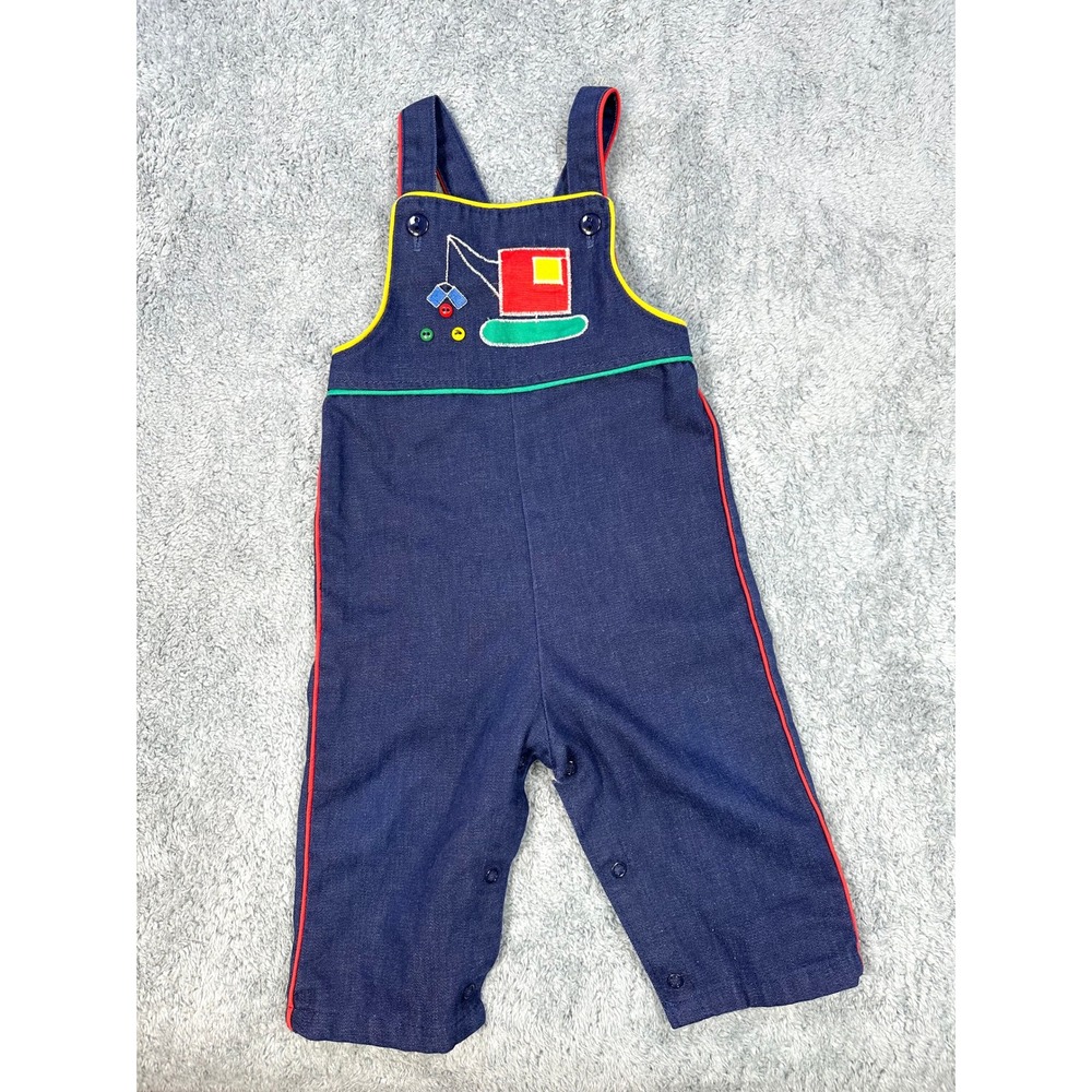 Vintage Healthtex 18 month‎ toddler denim overalls excavator bib 80s 90s